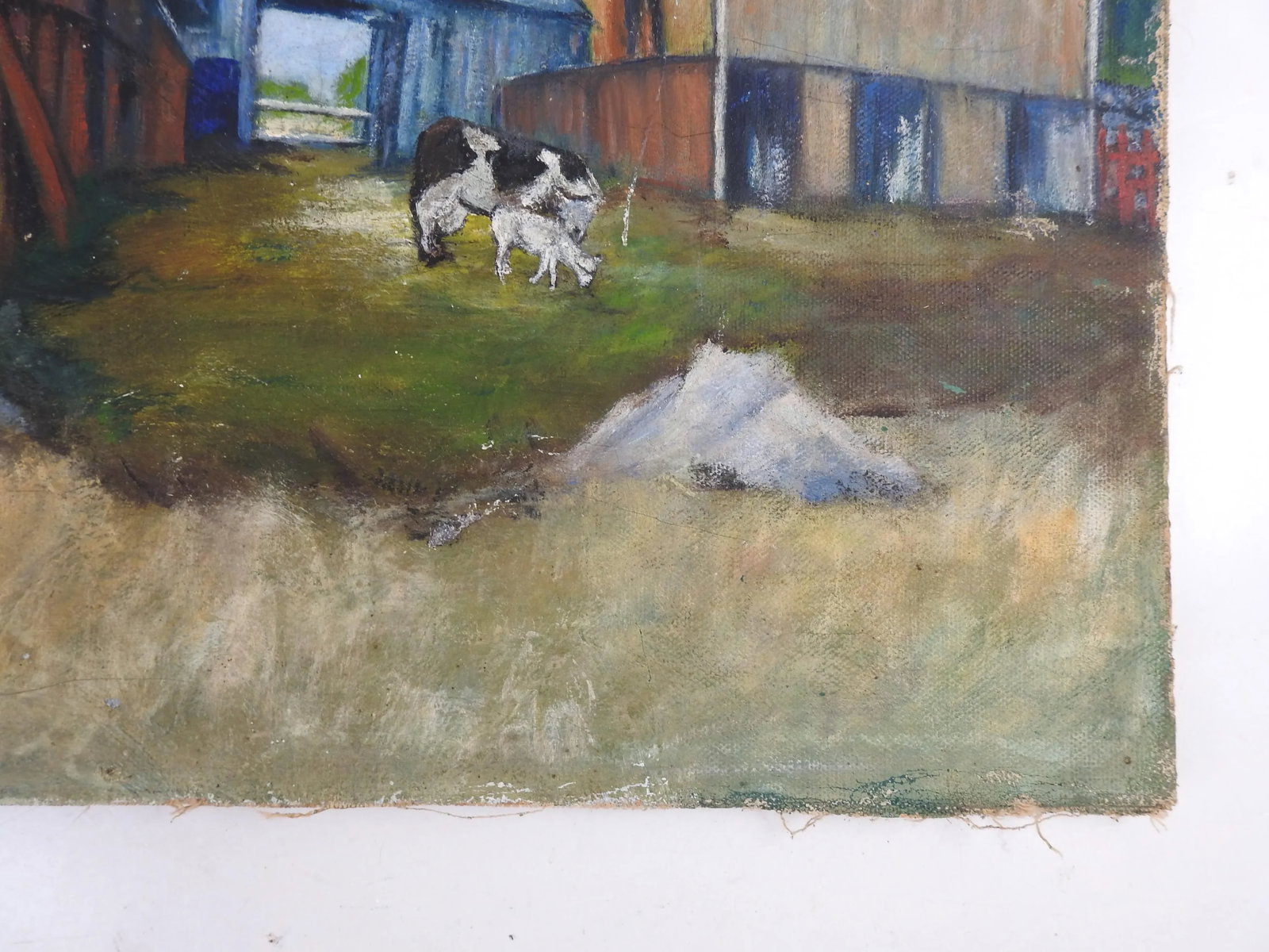 Vintage Mid 20th Century Pastoral Farm Scene With Cow Painting - 5