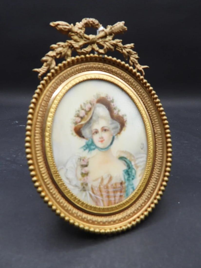 18th C French Miniature Portrait Louis XVI Court Style Young Lady Signed Gella or Getla - 3