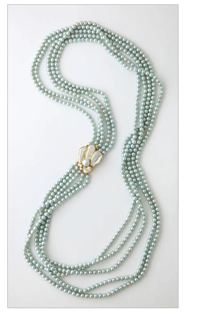 Kai-Yin Lo 5 Strand Cultured Pearl Necklace 14 Kt Gold and Diamond Clasp - 2