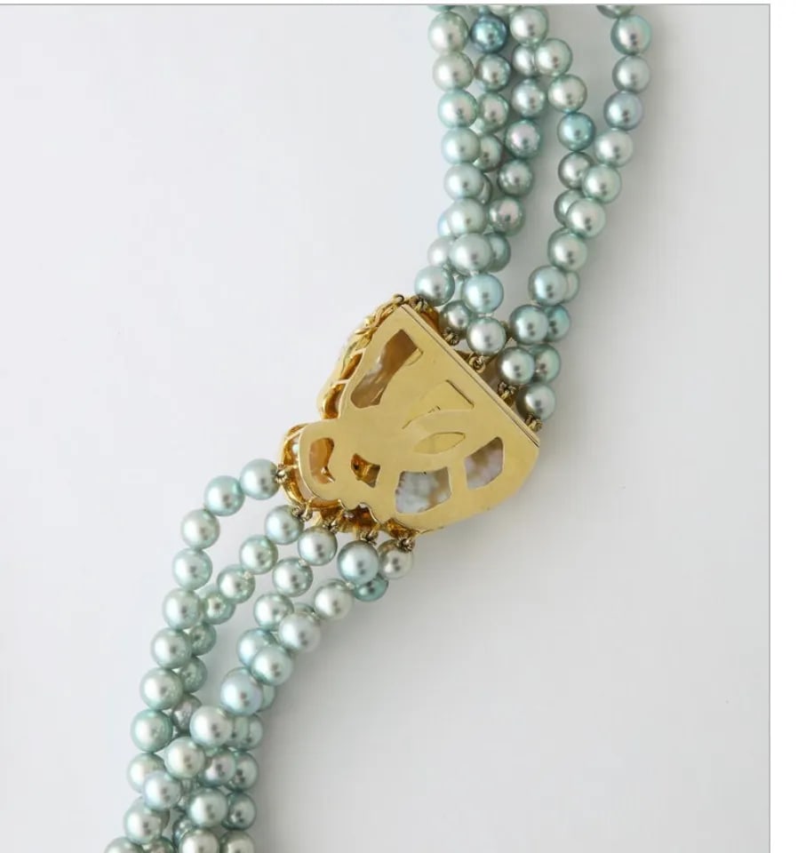 Kai-Yin Lo 5 Strand Cultured Pearl Necklace 14 Kt Gold and Diamond Clasp - 8