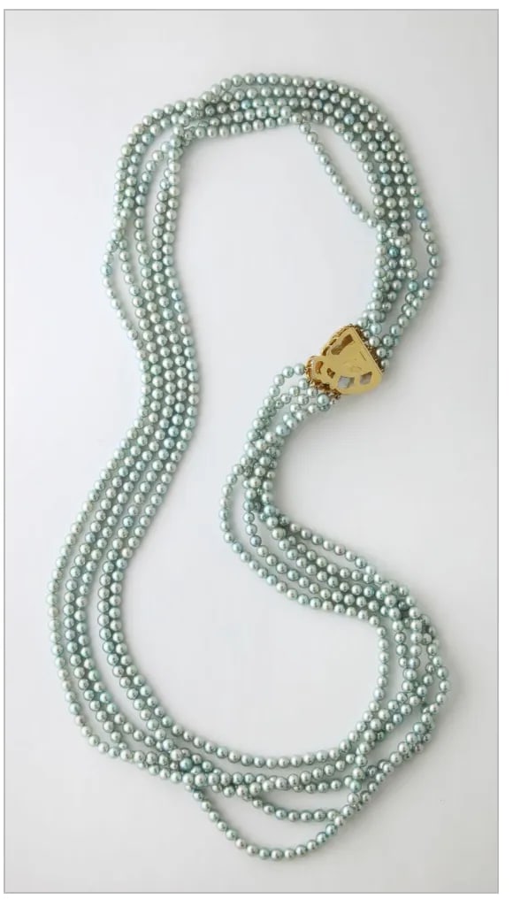 Kai-Yin Lo 5 Strand Cultured Pearl Necklace 14 Kt Gold and Diamond Clasp - 9