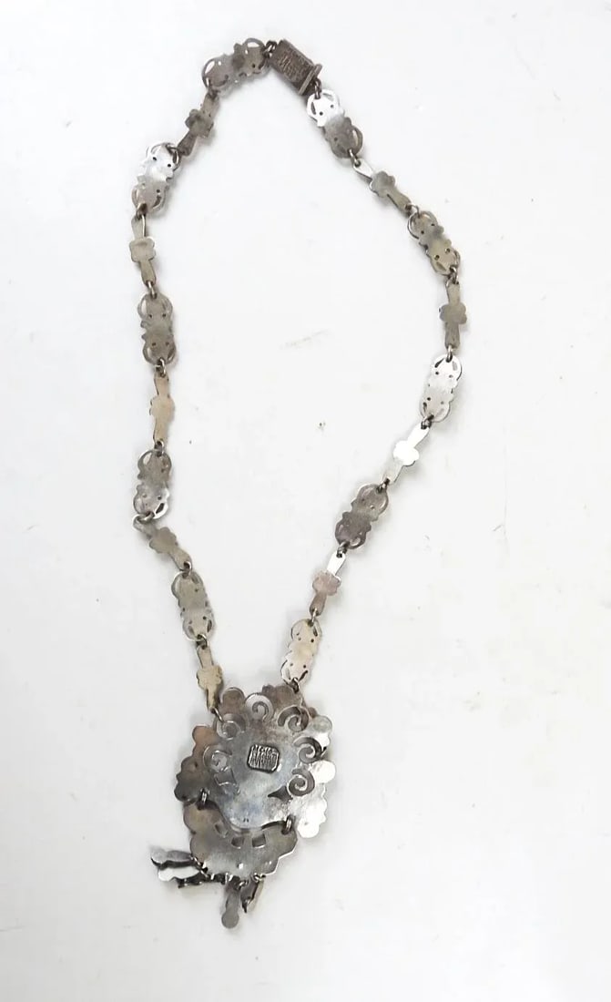 Vintage Morales Matl Style Sterling Amethyst Turquoise Coral Necklace - 6
