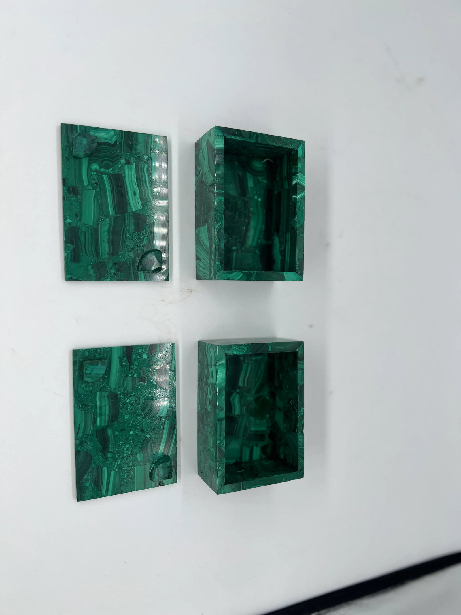 Vintage Pair of Malachite Gemstone Lidded Boxes - 7