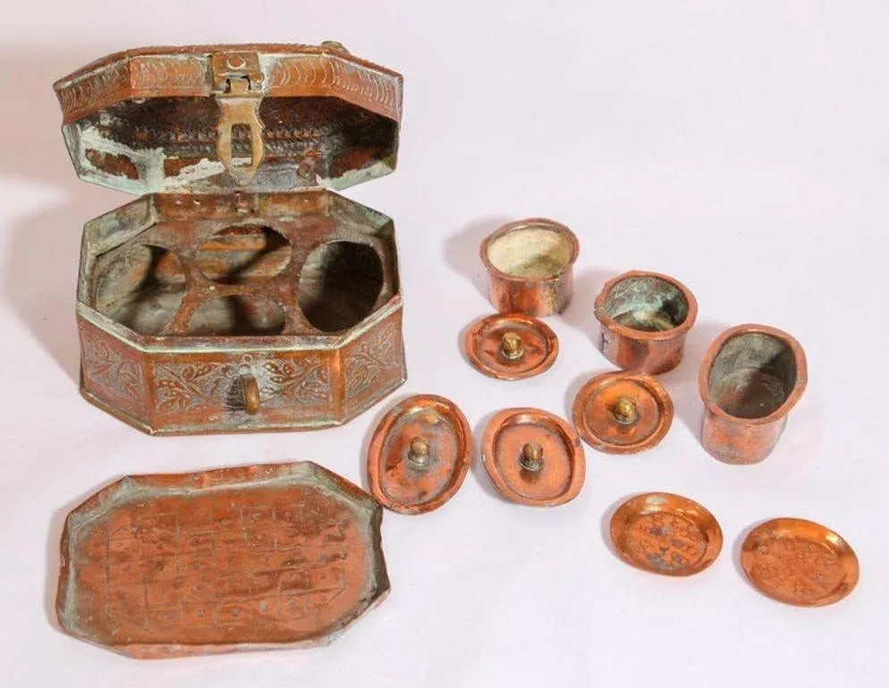 Handcrafted Antique Tinned Copper Metal Betel Box, India - 5