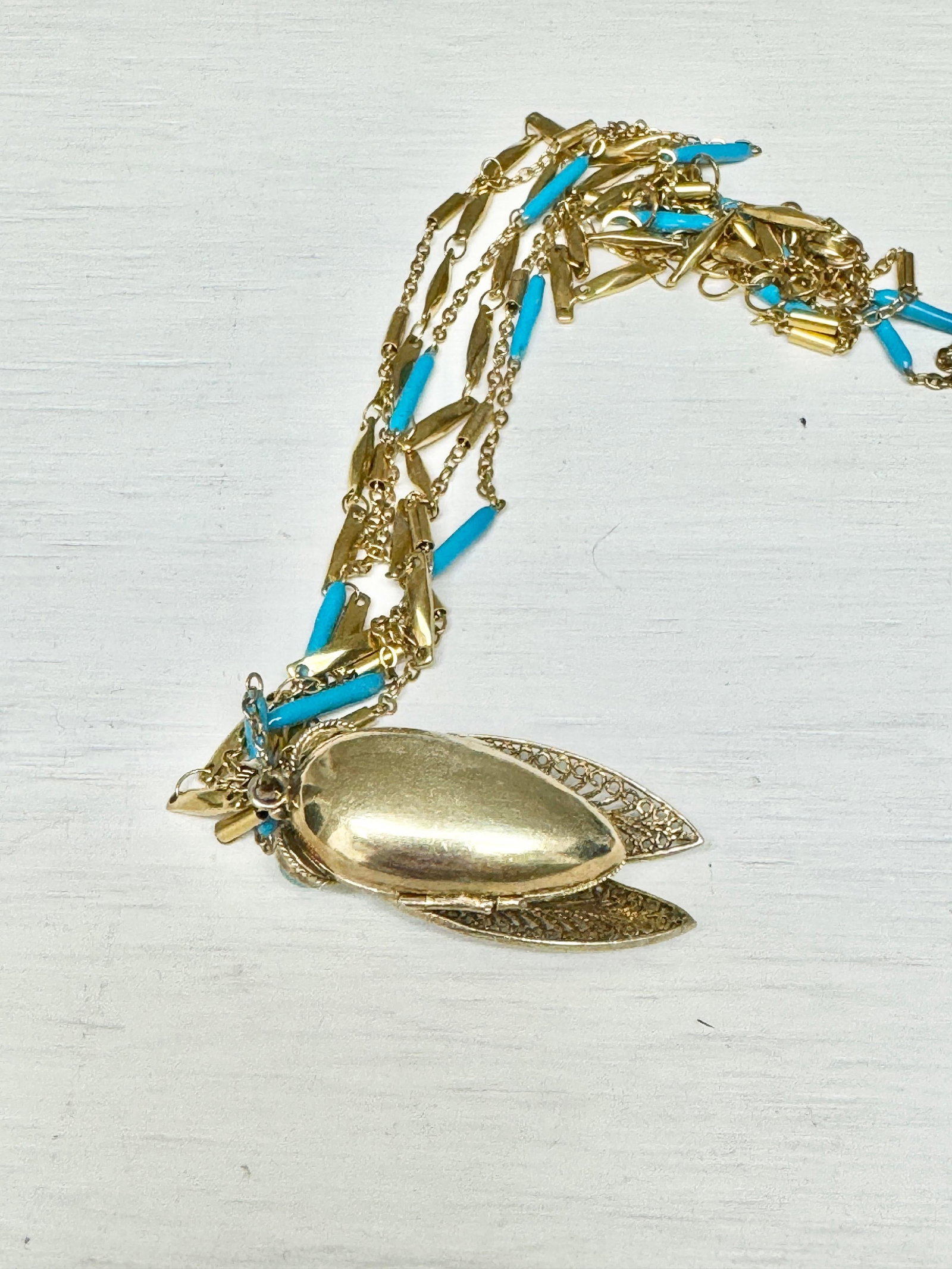 Vintage Enameled Cicada Perfume Holder Pendant With Necklace - 7