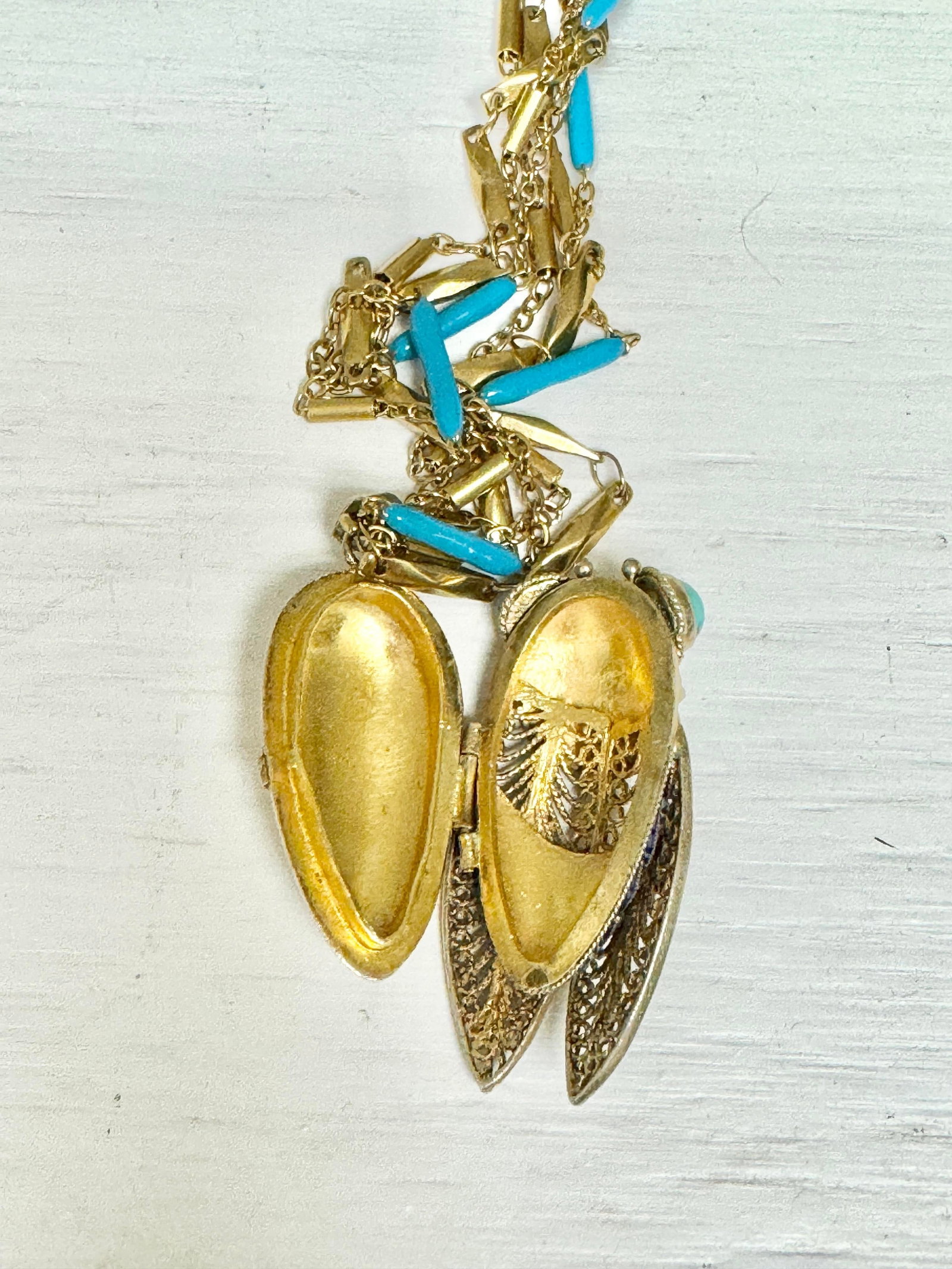 Vintage Enameled Cicada Perfume Holder Pendant With Necklace - 8