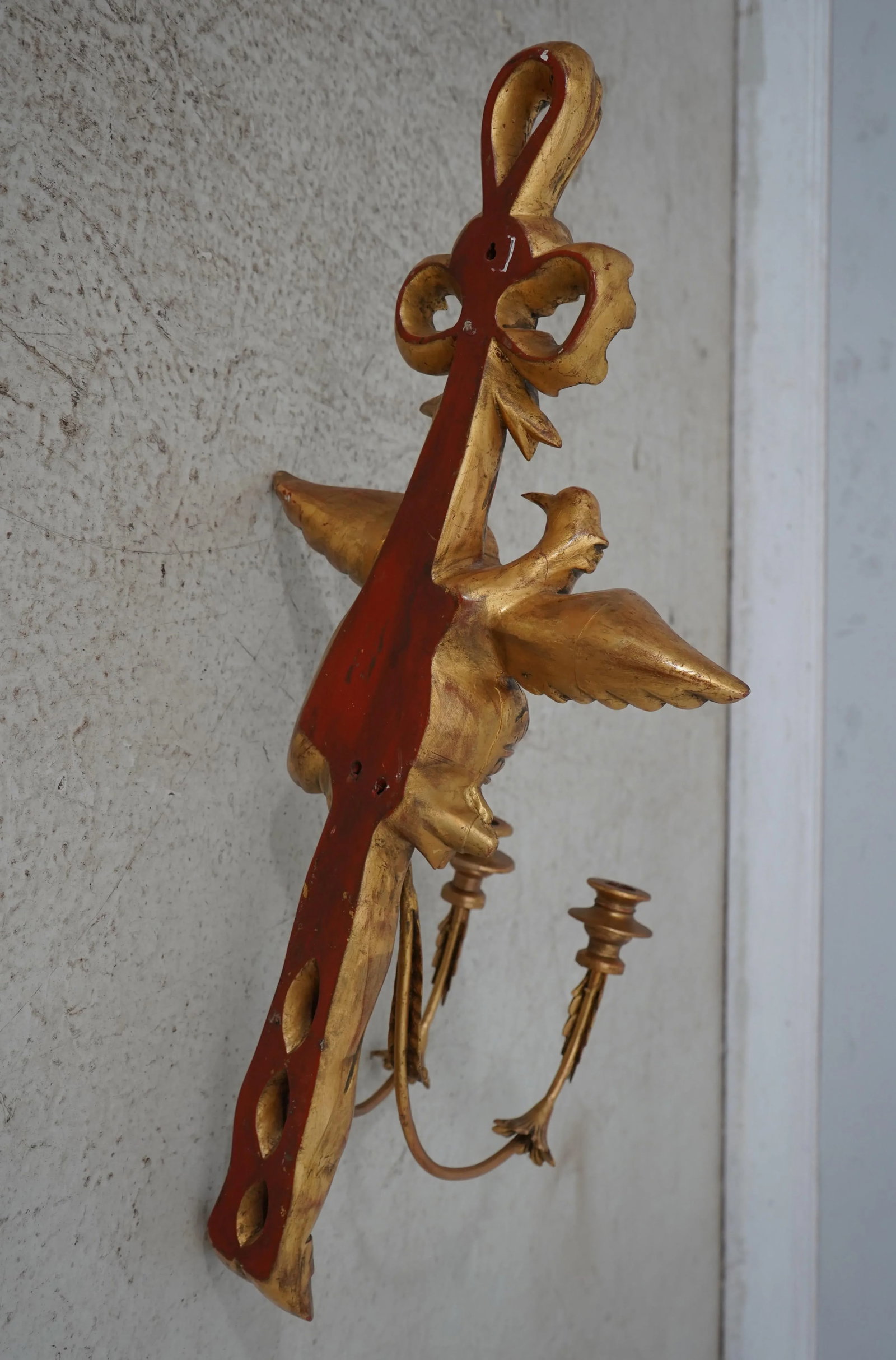 Pair Federal Style Gold Finish Eagle Candelabras - 12