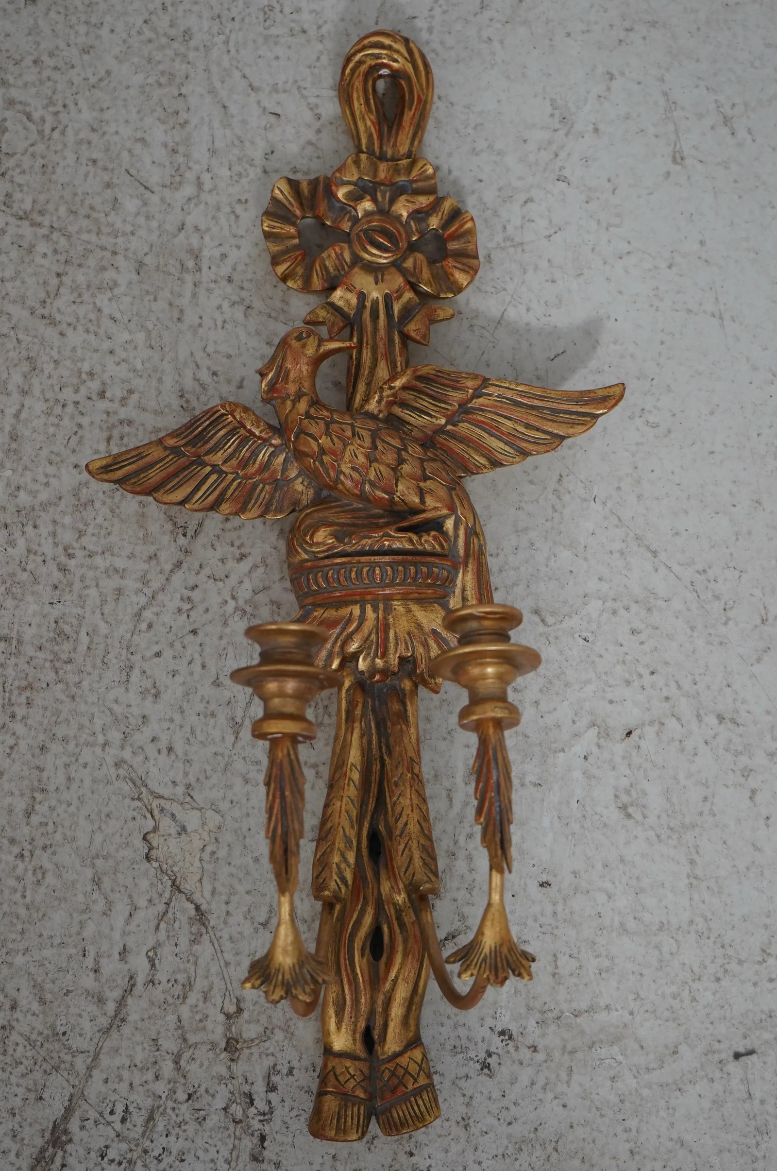 Pair Federal Style Gold Finish Eagle Candelabras - 5