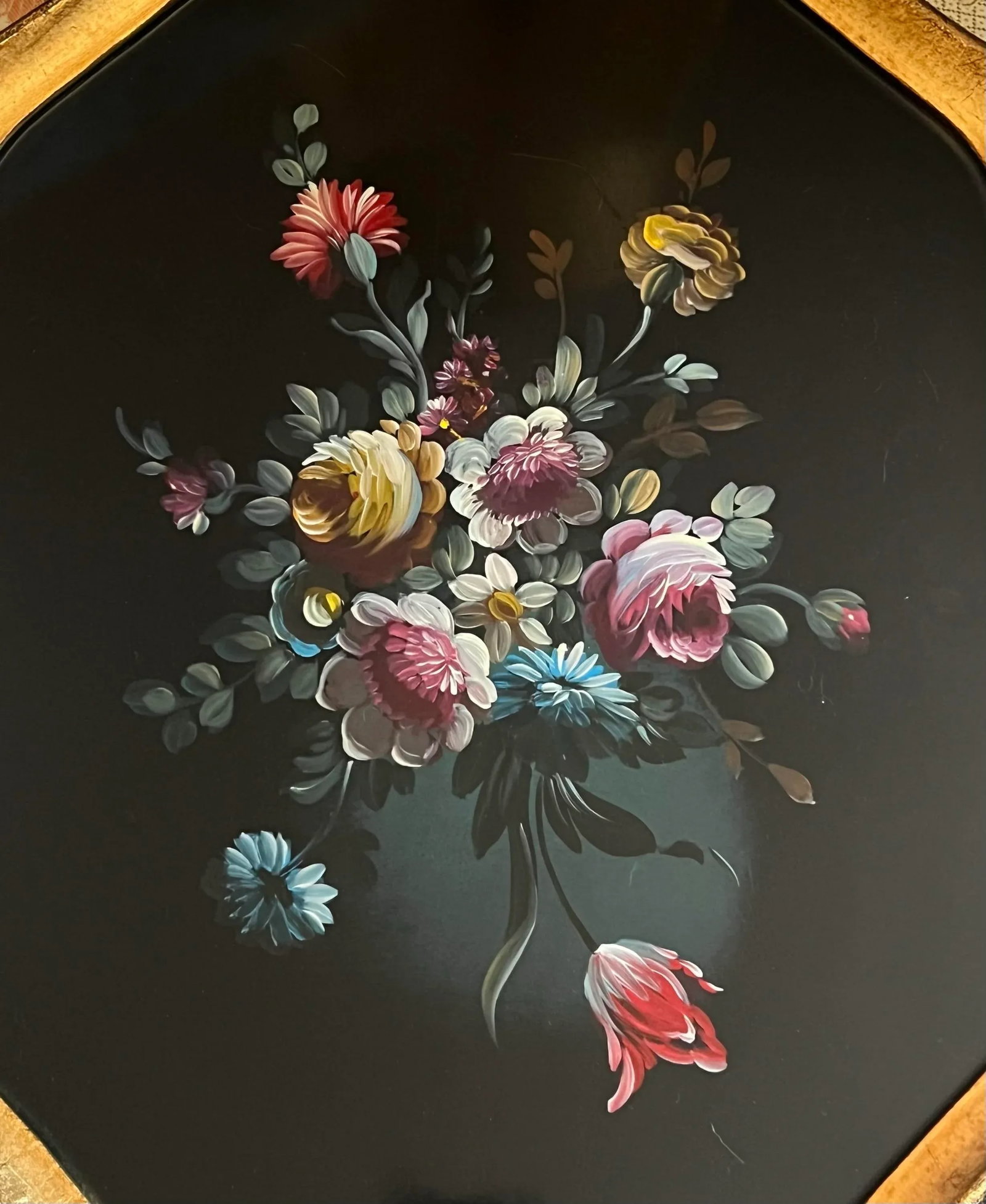 Vintage Bergdorf Goodman Italian Florentine Hand-Painted Tray Floral Design Decor - 2