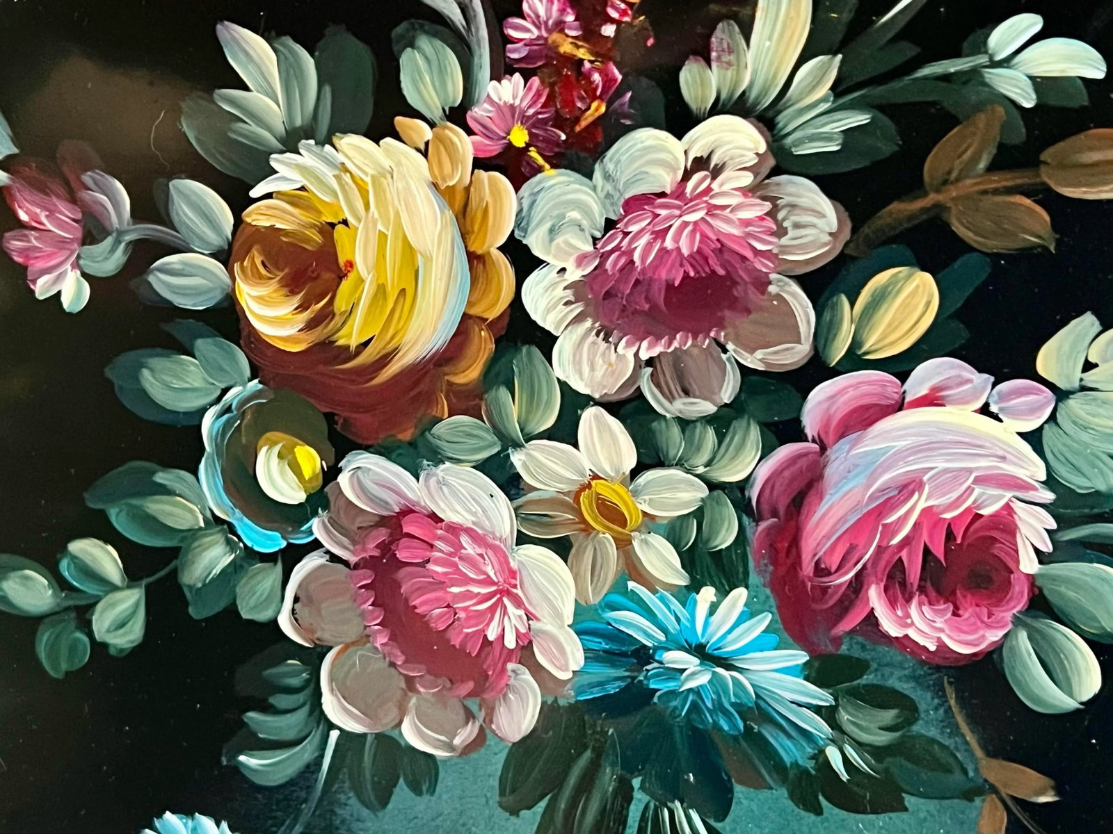 Vintage Bergdorf Goodman Italian Florentine Hand-Painted Tray Floral Design Decor - 3