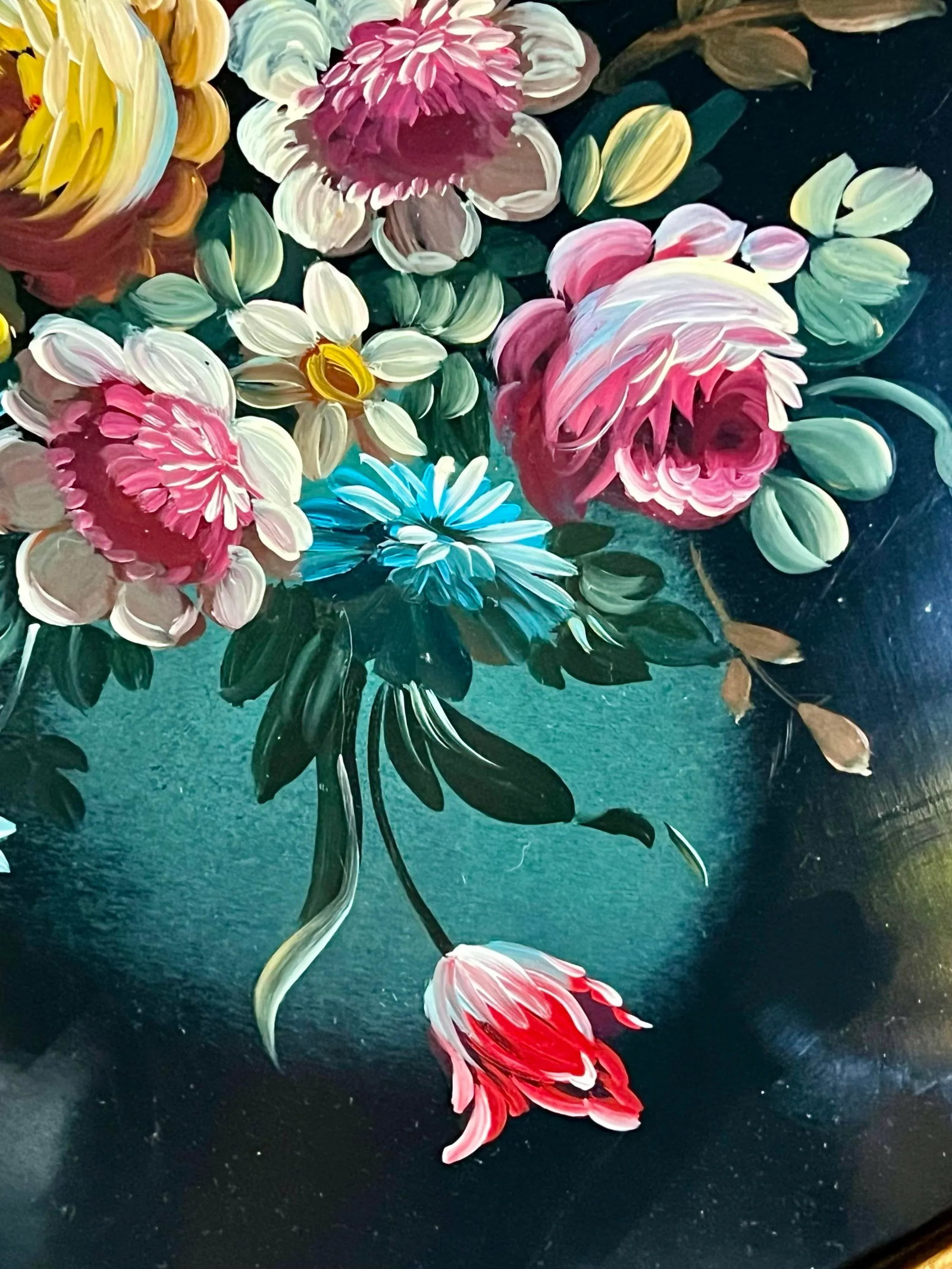 Vintage Bergdorf Goodman Italian Florentine Hand-Painted Tray Floral Design Decor - 4