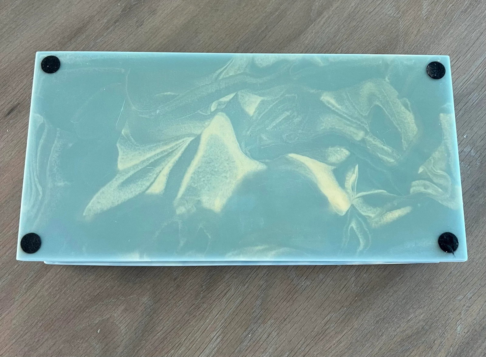 1960s Vintage Blue Marbled Incolay Large Stone Jewelry Box With Raised Relief Cameos of Lovers Court - 7
