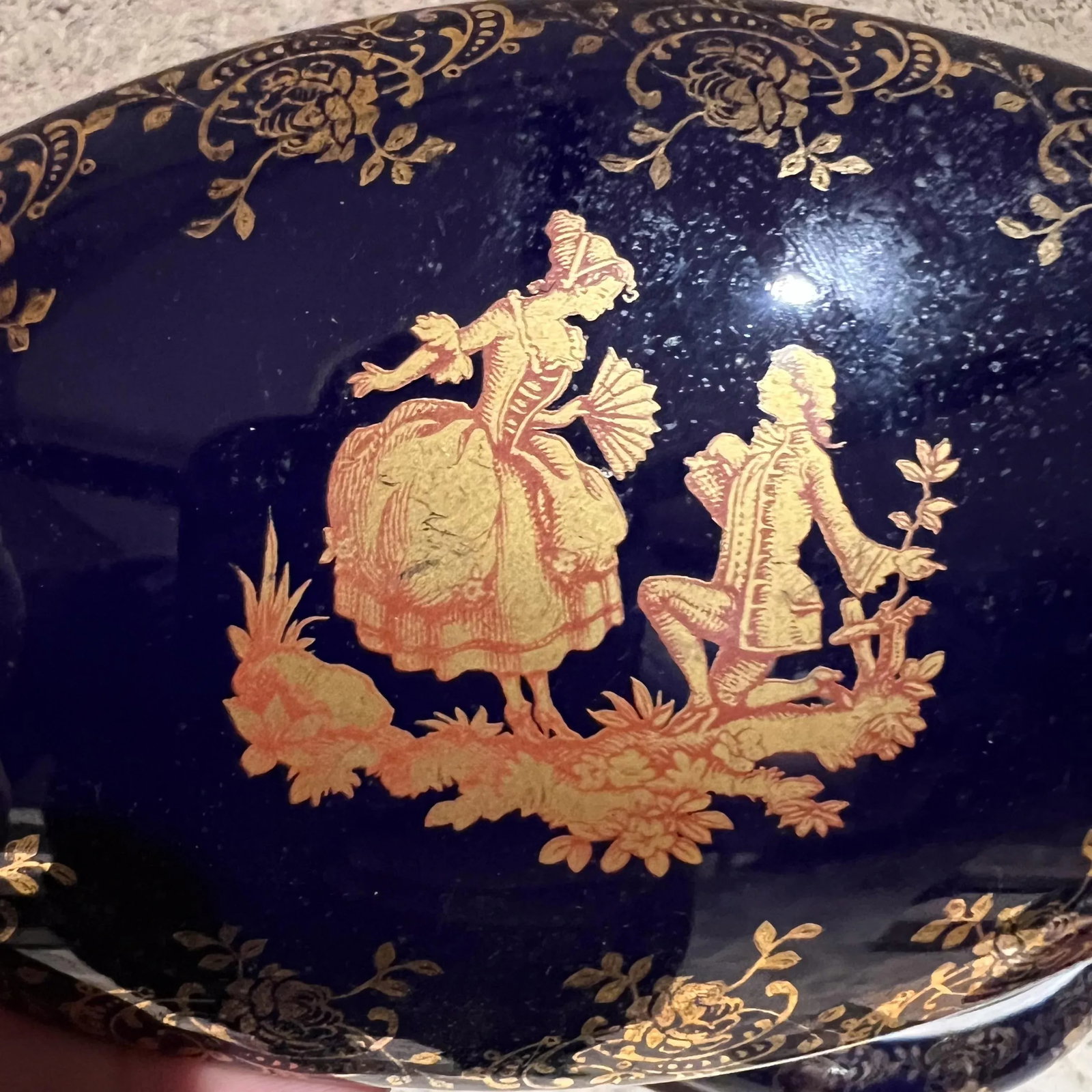 1950s Limoges Cobalt Blue Gold Porcelain Oval Dish France - 3
