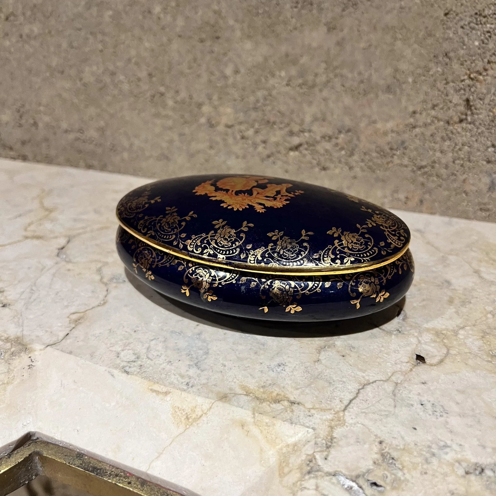 1950s Limoges Cobalt Blue Gold Porcelain Oval Dish France - 5