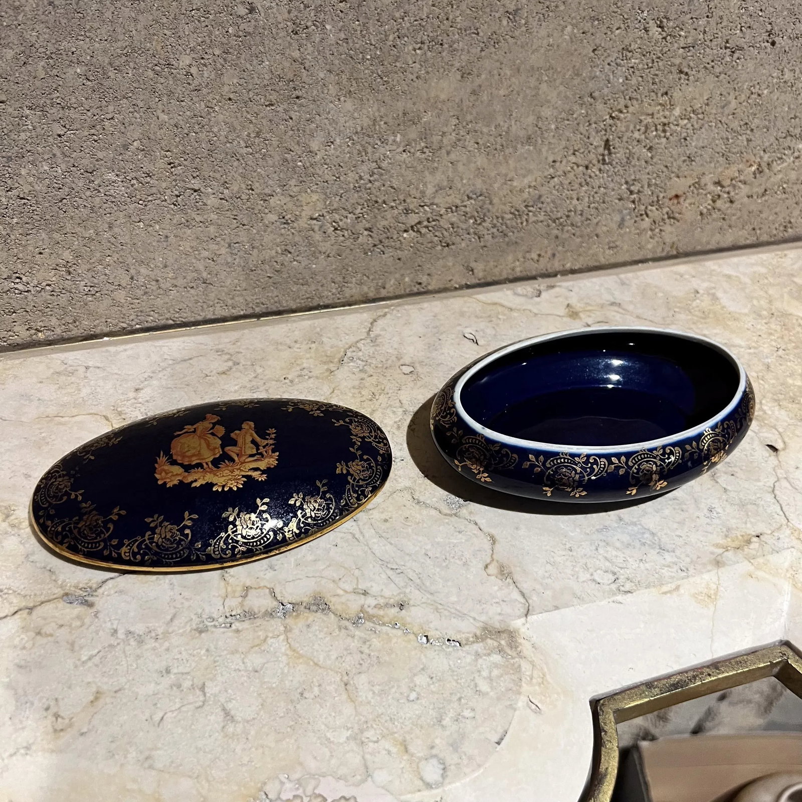 1950s Limoges Cobalt Blue Gold Porcelain Oval Dish France - 6