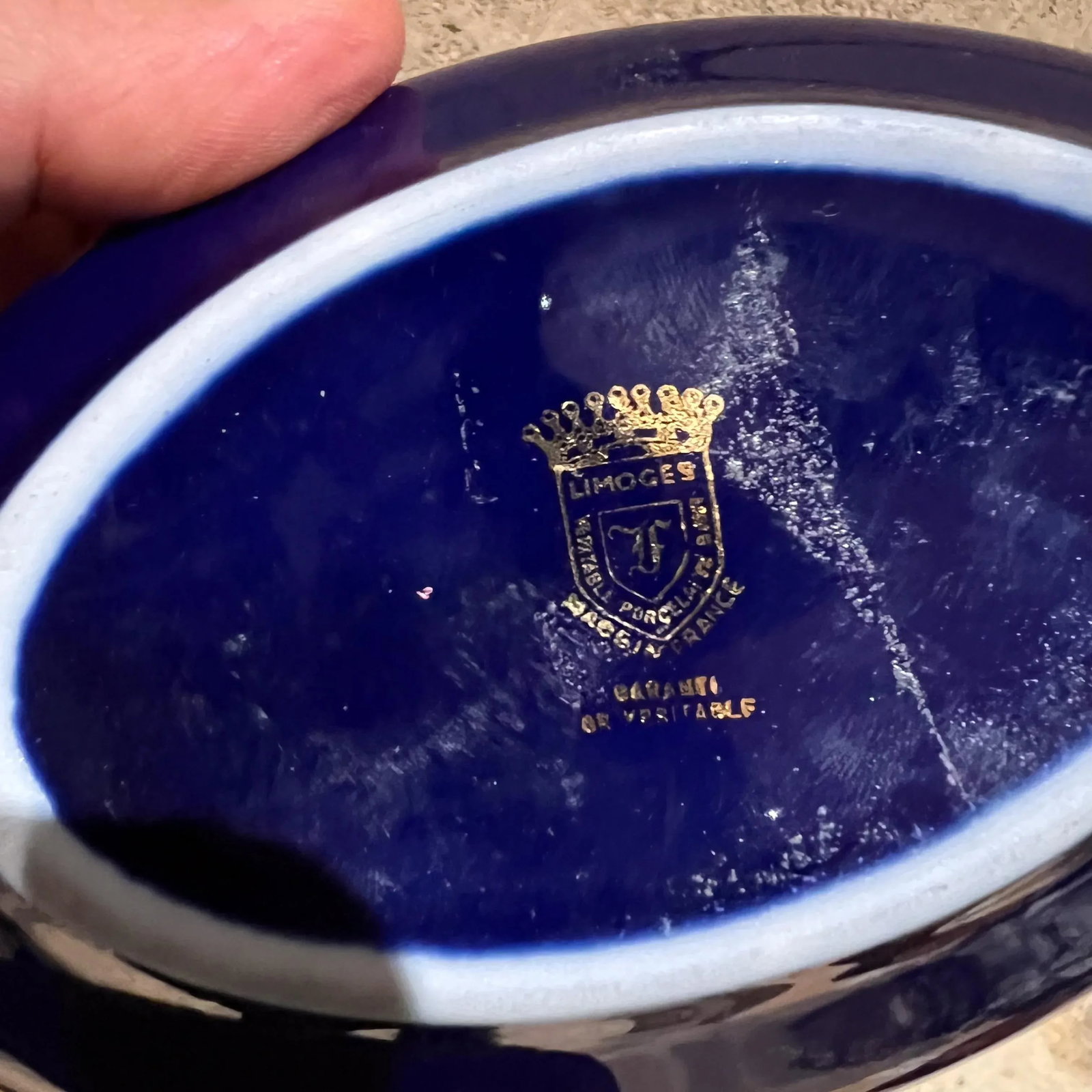 1950s Limoges Cobalt Blue Gold Porcelain Oval Dish France - 7