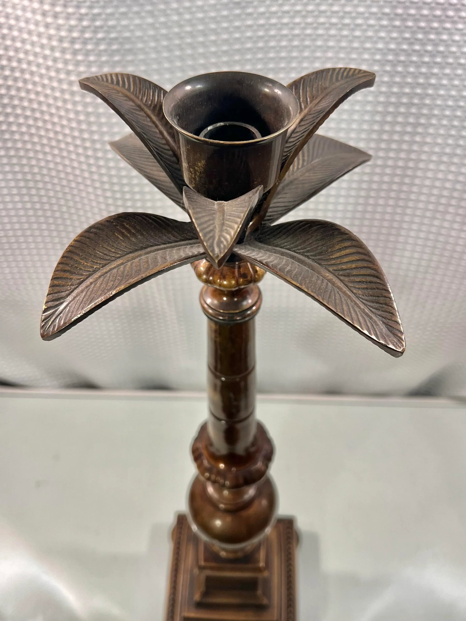 Vintage LPatinated Brass Palm Tree Candlestick Holder - 7