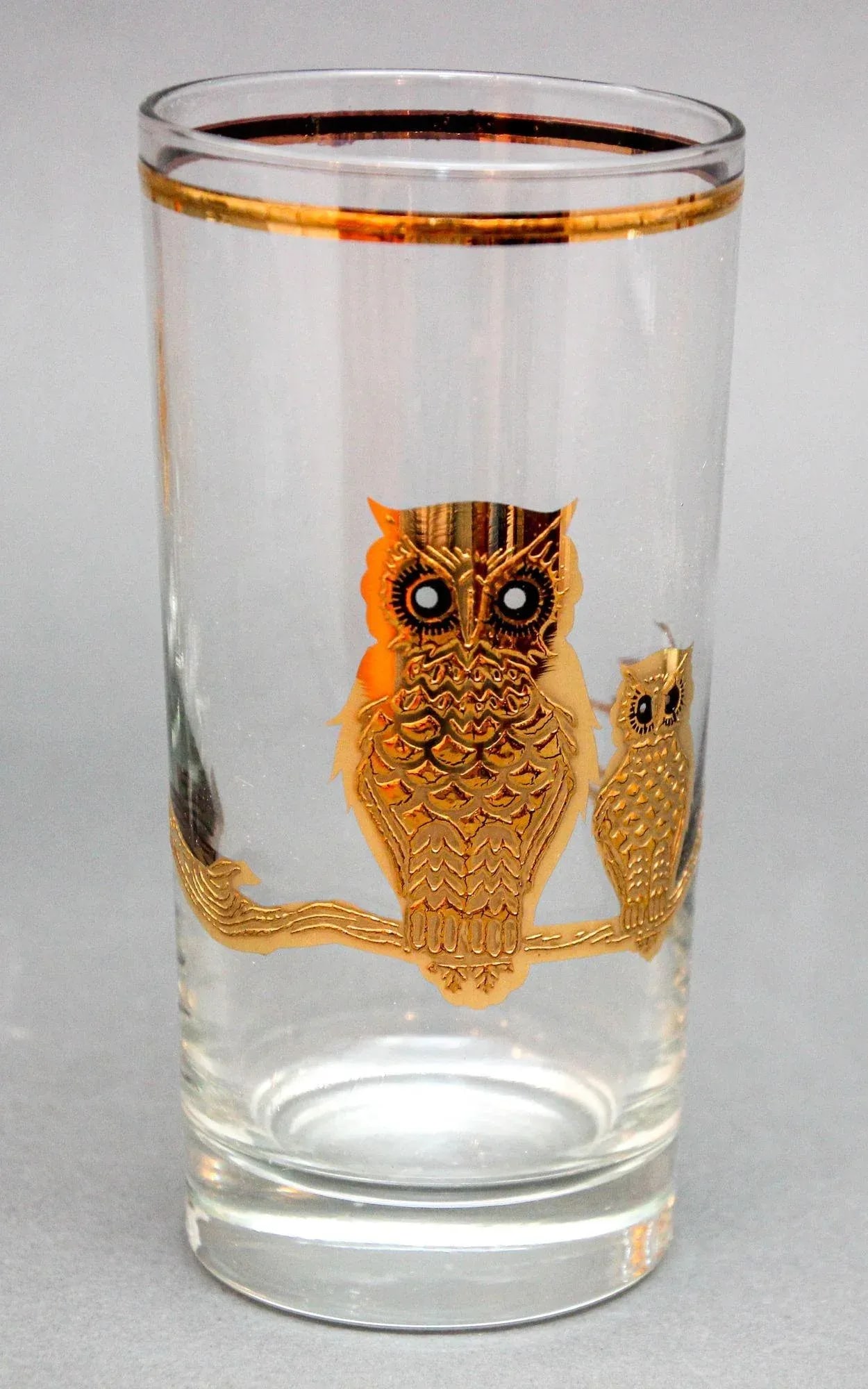 Culver Ltd Highball Barware Glasses 22k Gold Owls Hollywood Regency 1950s Signed - 5