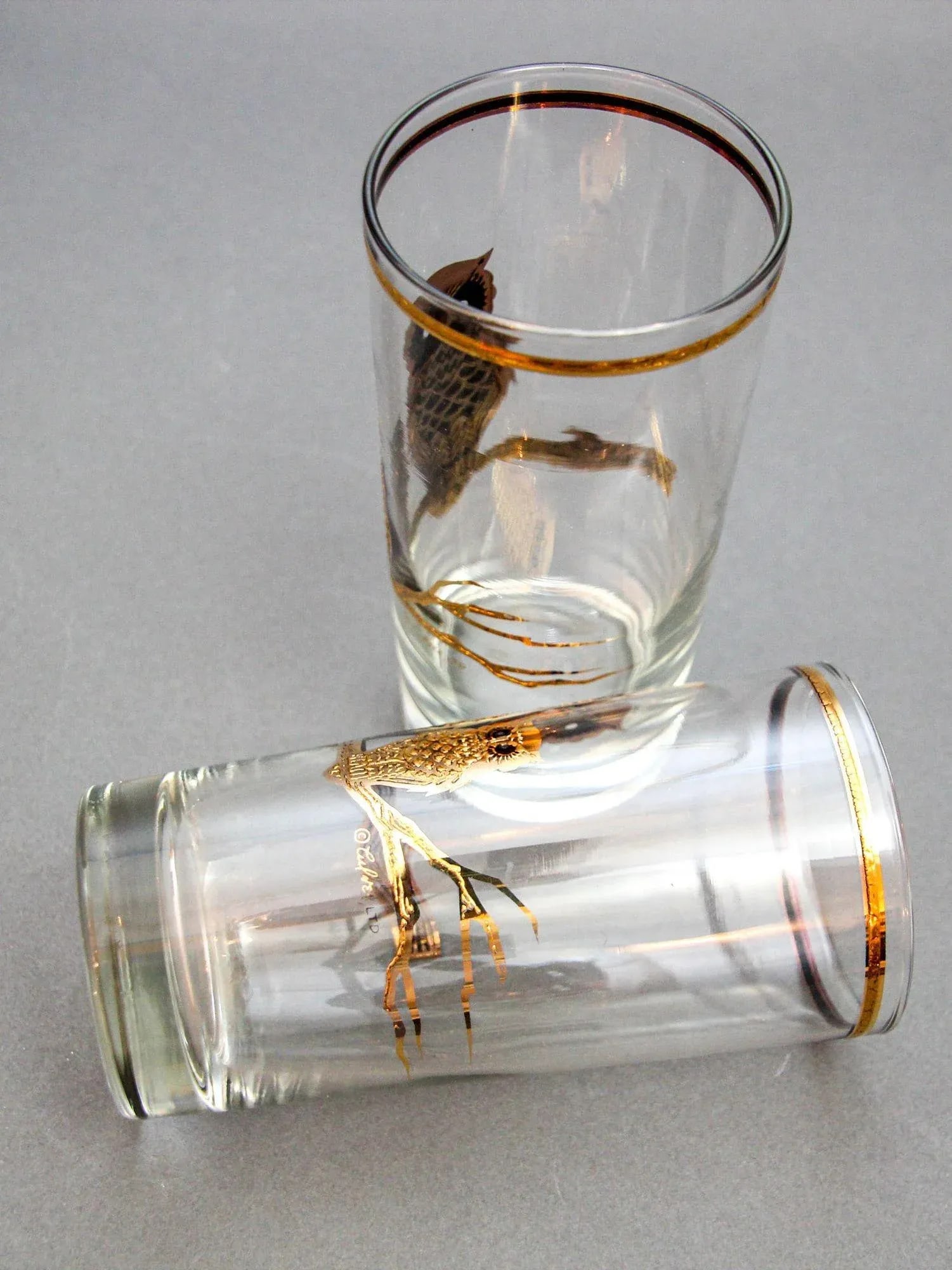 Culver Ltd Highball Barware Glasses 22k Gold Owls Hollywood Regency 1950s Signed - 9