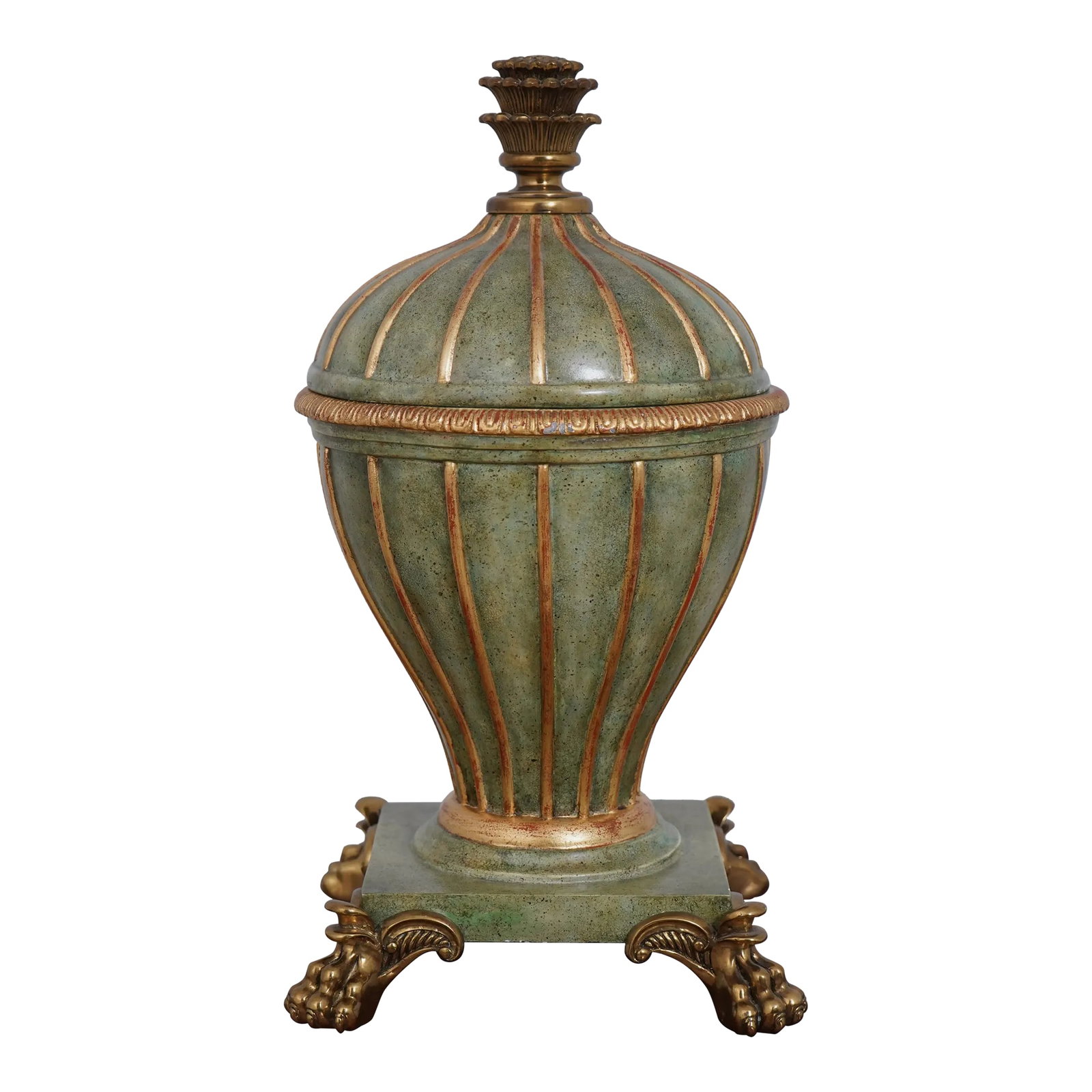 Maitland-Smith Green & Bronze Lidded Urn: Age: Approx: 10 Years Old Details: Nice Decorative Urn Quality Construction Neoclassical Design Bronze Or Brass Finial Top & Feet Offered @ Fraction Original Retail Cost Condition: Excellent Original 
