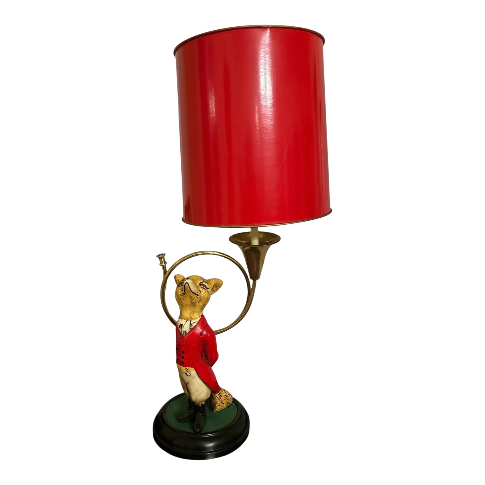 Vintage 1960s Snooty Fox Lamp: This guy is iconic in the fox hunting world. This is the Snooty Fox, standing nose in the air donning a red riding coat over a waistcoat and ascot , jodhpurs and black riding boots. There's even a pai