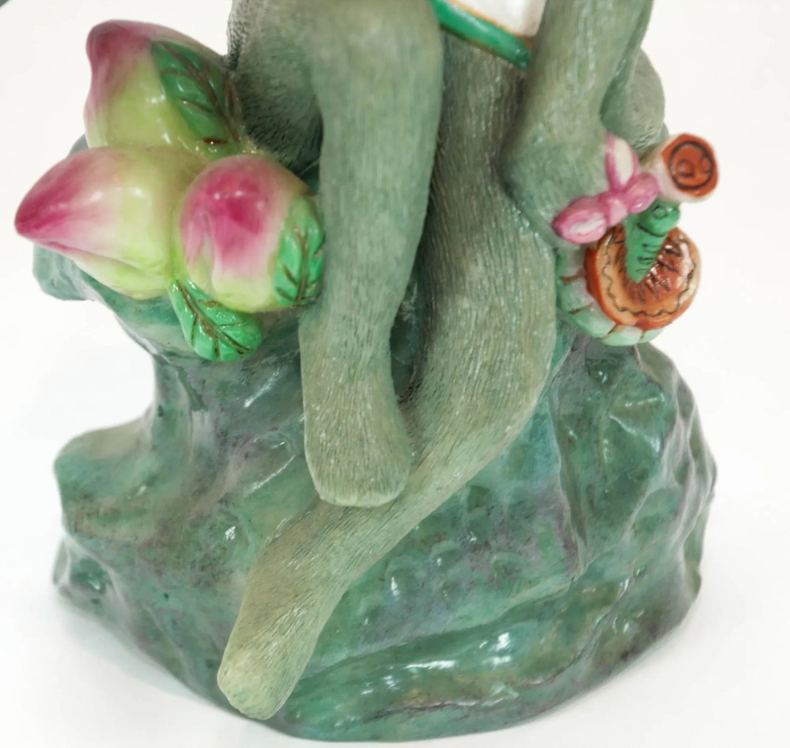 Chinoiserie Monkey Figurine Resin Candle Holders Green and Pink a Pair - 12