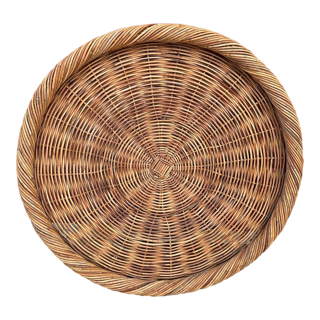 Extra Large Rustic Wicker 3ft Round Tray: Bring the rustic warmth of wicker to the table with this handwoven tray. Each lightweight piece is crafted from rattan, and sits comfortably at both casual gatherings and modern place settings. It's