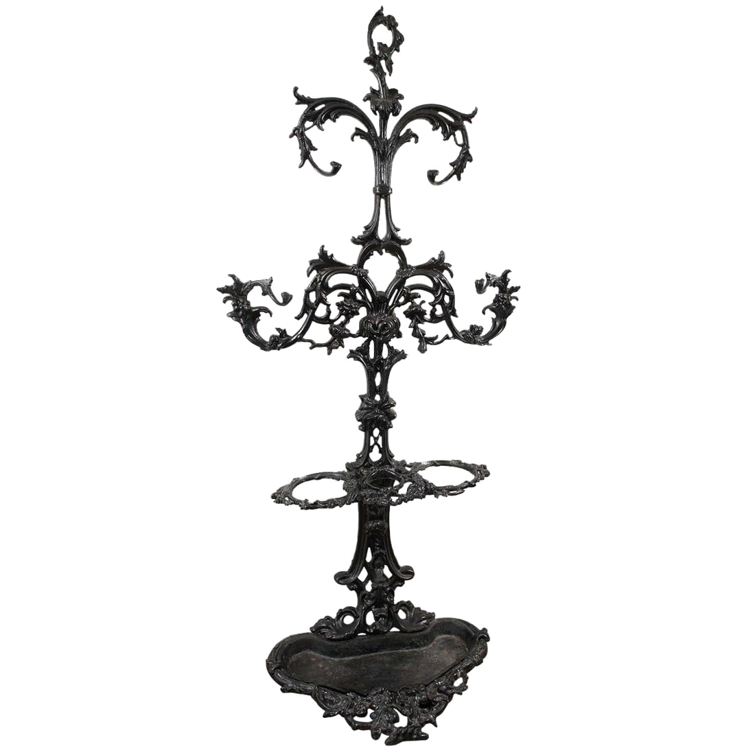 19th Century Black Painted Cast Iron Hall Tree (1 of 9)