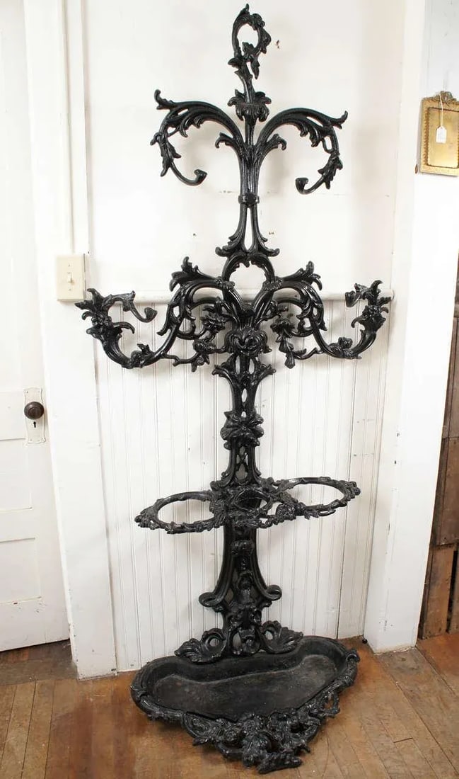 19th Century Black Painted Cast Iron Hall Tree - 2