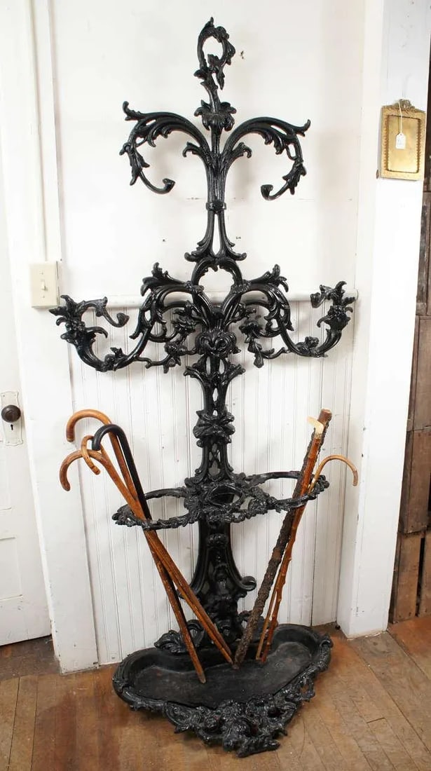 19th Century Black Painted Cast Iron Hall Tree - 3