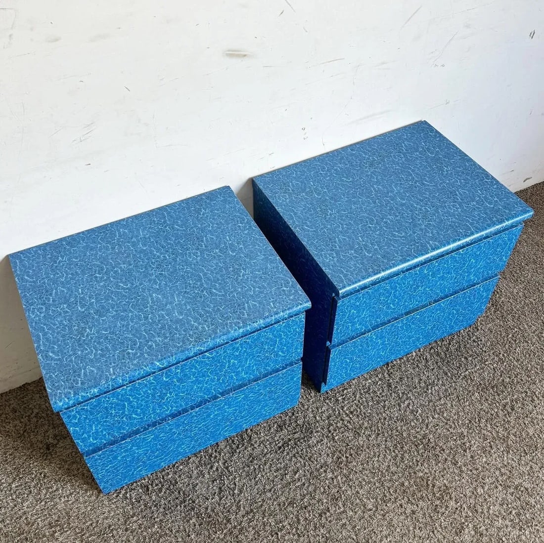Postmodern Aquatic Blue Laminate Nightstands - a Pair - 2