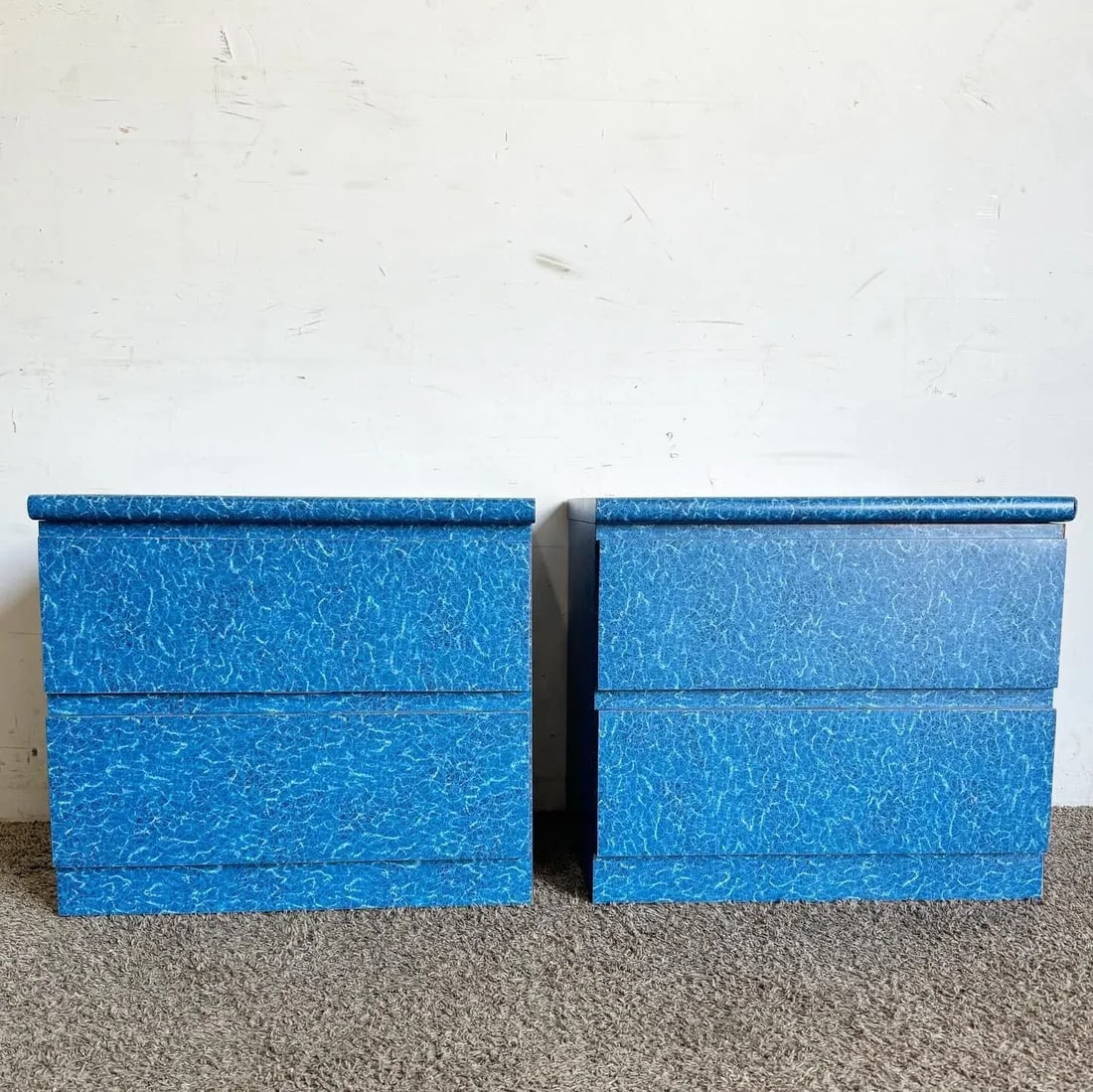 Postmodern Aquatic Blue Laminate Nightstands - a Pair - 3