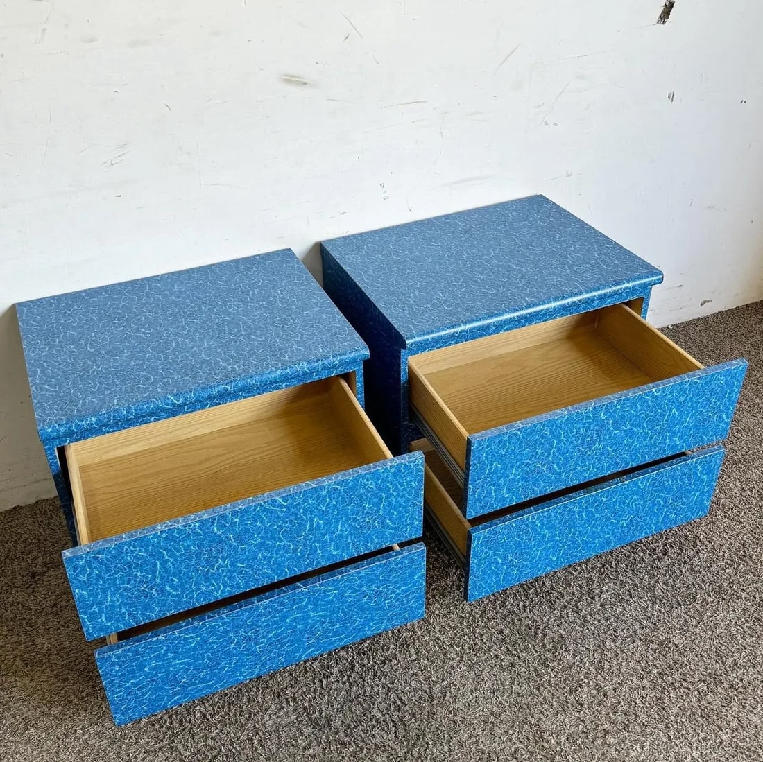 Postmodern Aquatic Blue Laminate Nightstands - a Pair - 4