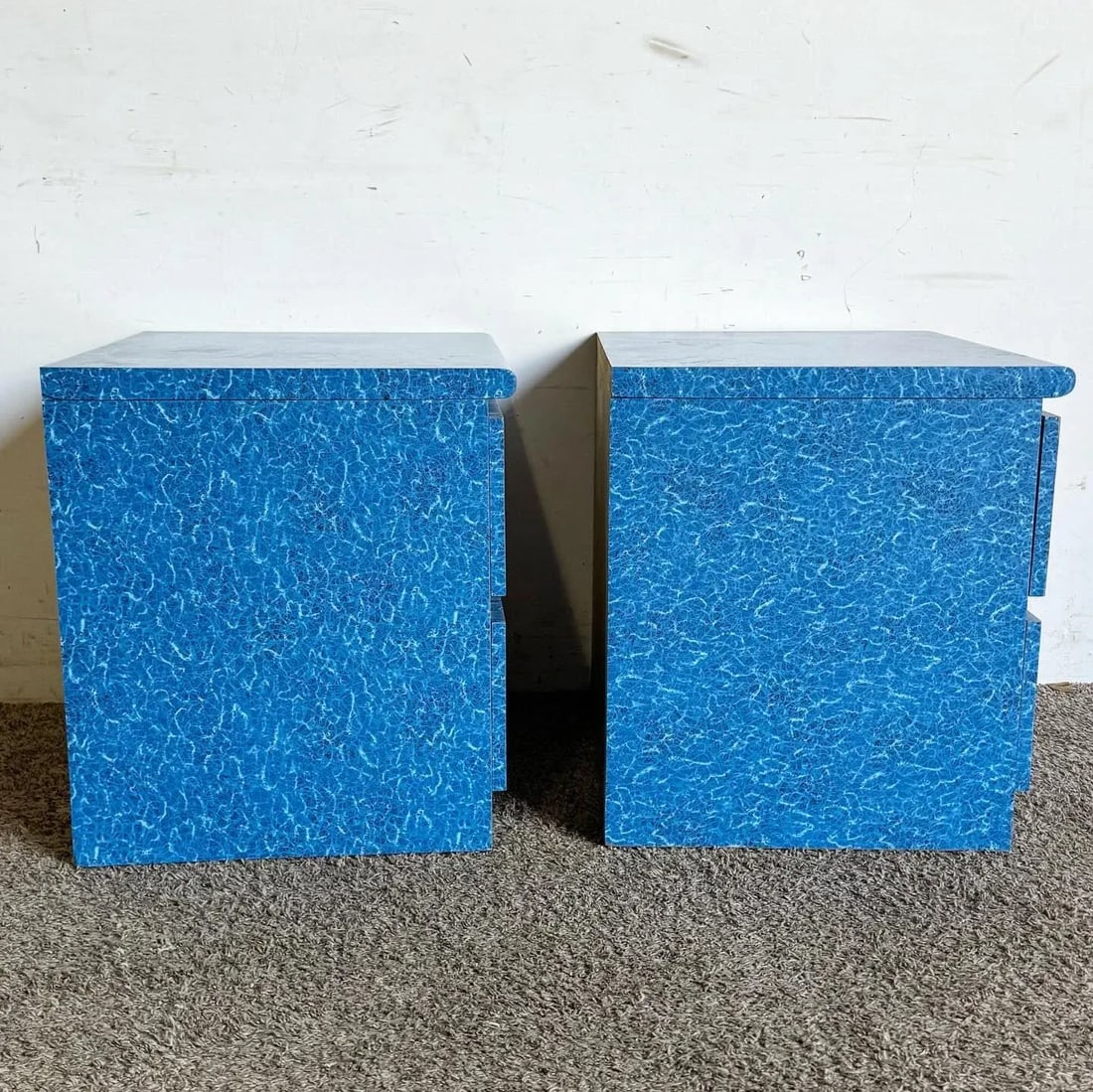 Postmodern Aquatic Blue Laminate Nightstands - a Pair - 5