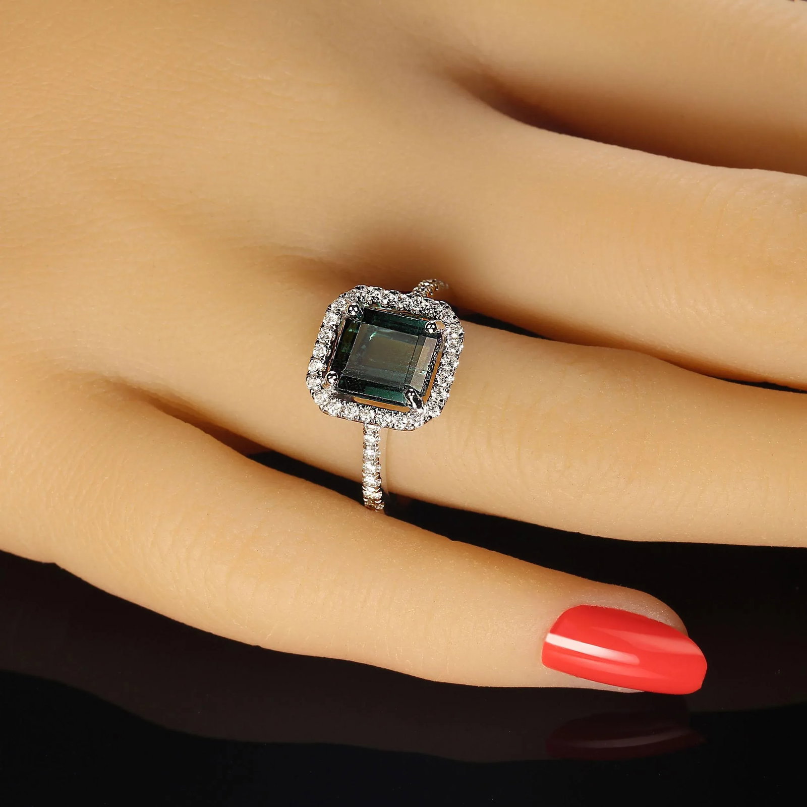 Green Tourmaline and Diamond Dinner Ring Size 6.5 - 2