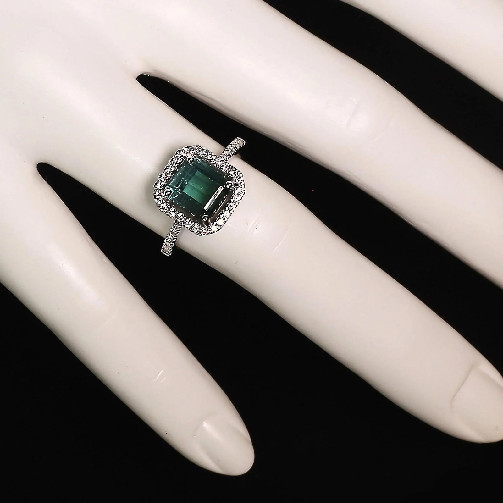 Green Tourmaline and Diamond Dinner Ring Size 6.5 - 8