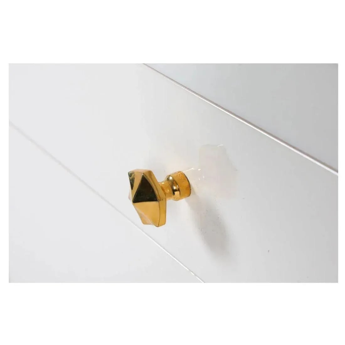 Contemporary White Lacquered Nightstand With Brass Fittings and Glass Top - 4