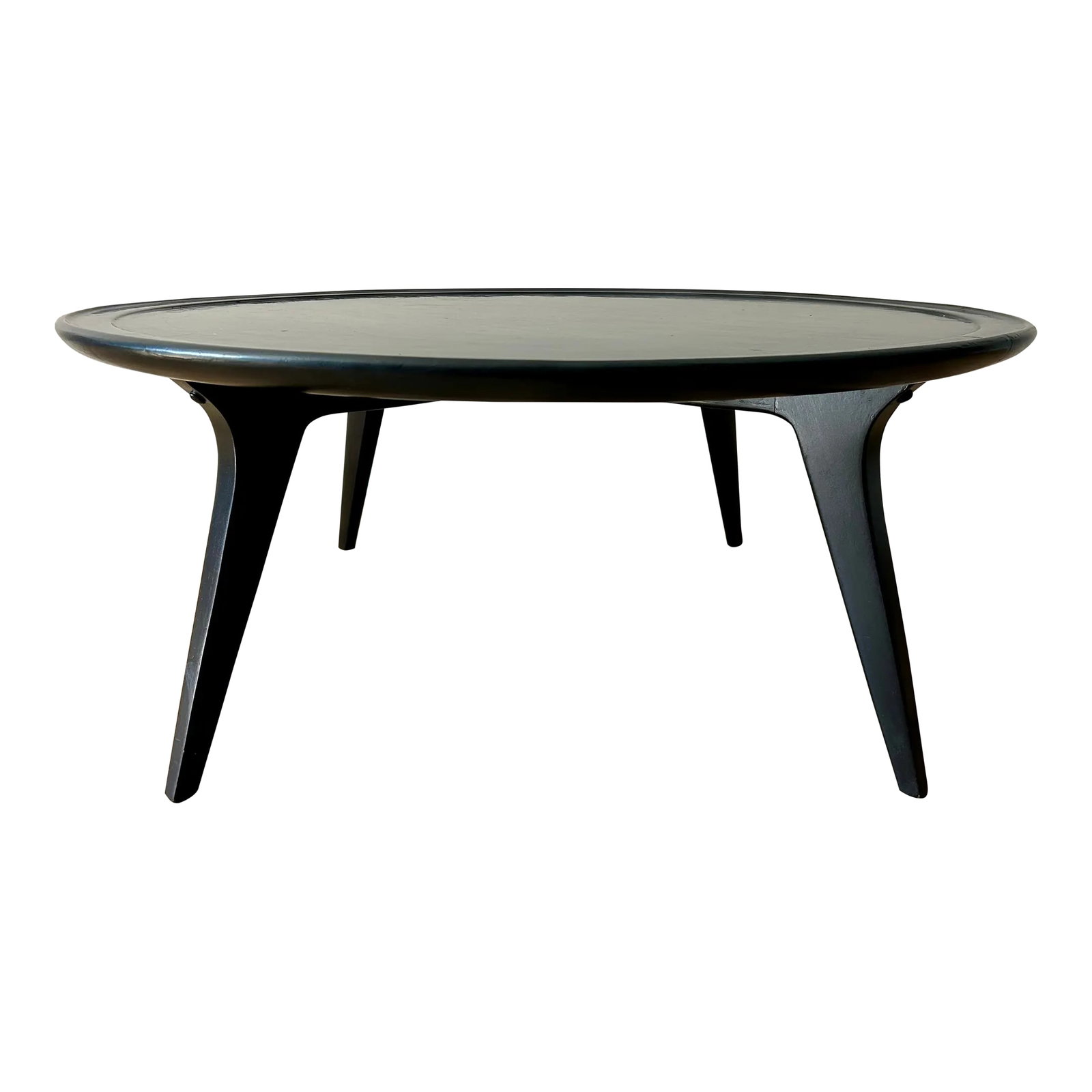 1960s John Van Koert for Drexel Profile Collection Round Coffee Table - Vintage Mid-Century Modern B: 1960s John Van Koert for Drexel Profile Collection Round Coffee Table - Vintage Mid-Century Modern Black Lacquer Cocktail Table Elevate your interior with this exceptional 1960s round coffee table des