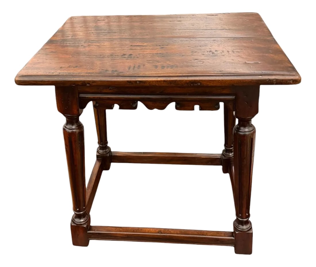Theodore Alexander Castle Bromwich Collection Antiqued Wood Joynt Stool: Quick Hits: Antiqued hardwood joynt stool from Theodore Alexander Part of the Castle Bromwich Collection inspired by English manor heritage Features turned legs, carved fret apron, and traditional box