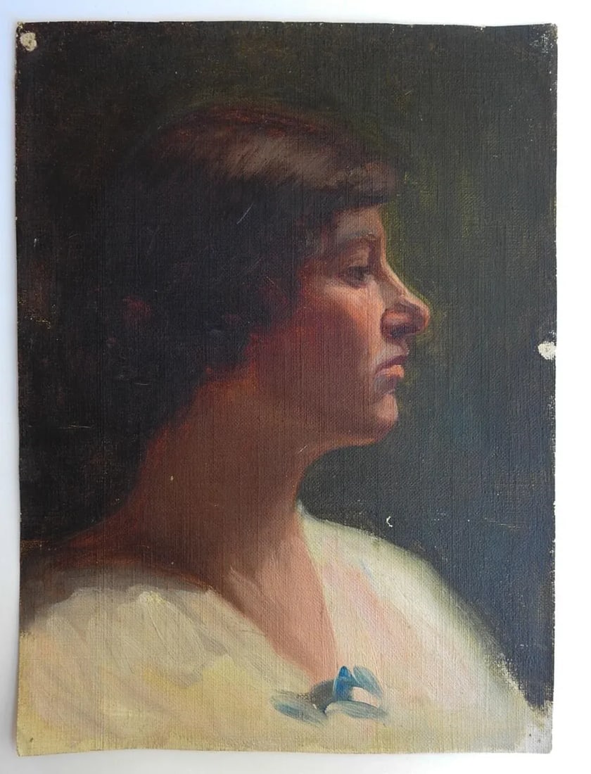 Early 20th Century Woman in White Dress Portrait Painting - 3