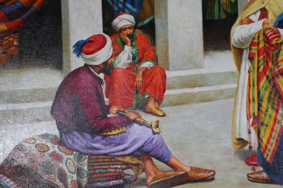 Moroccan Orientalist Oil Painting of a Rug Market - 5