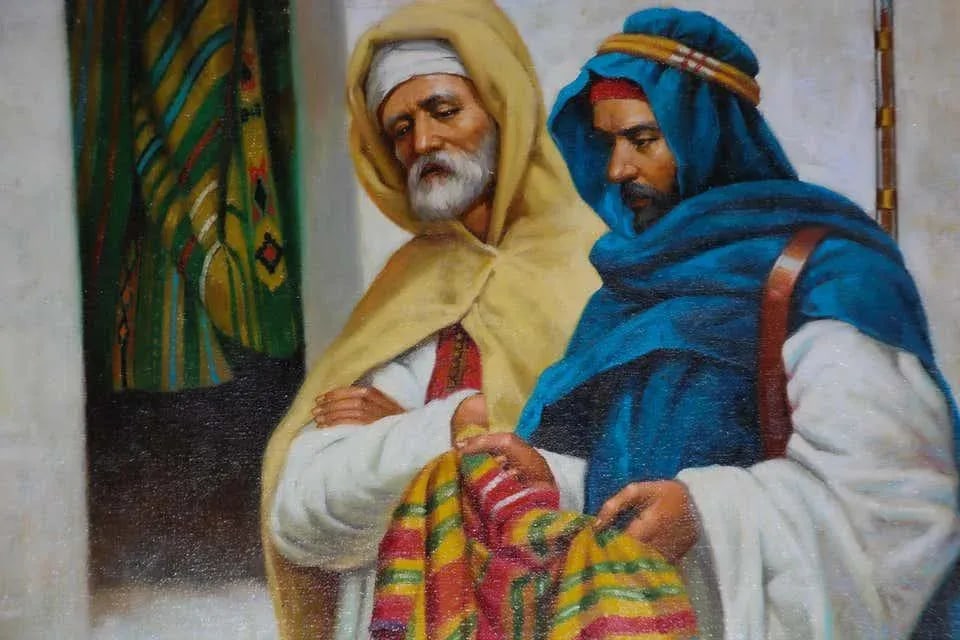 Moroccan Orientalist Oil Painting of a Rug Market - 8