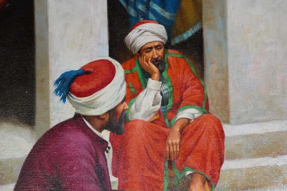 Moroccan Orientalist Oil Painting of a Rug Market - 9
