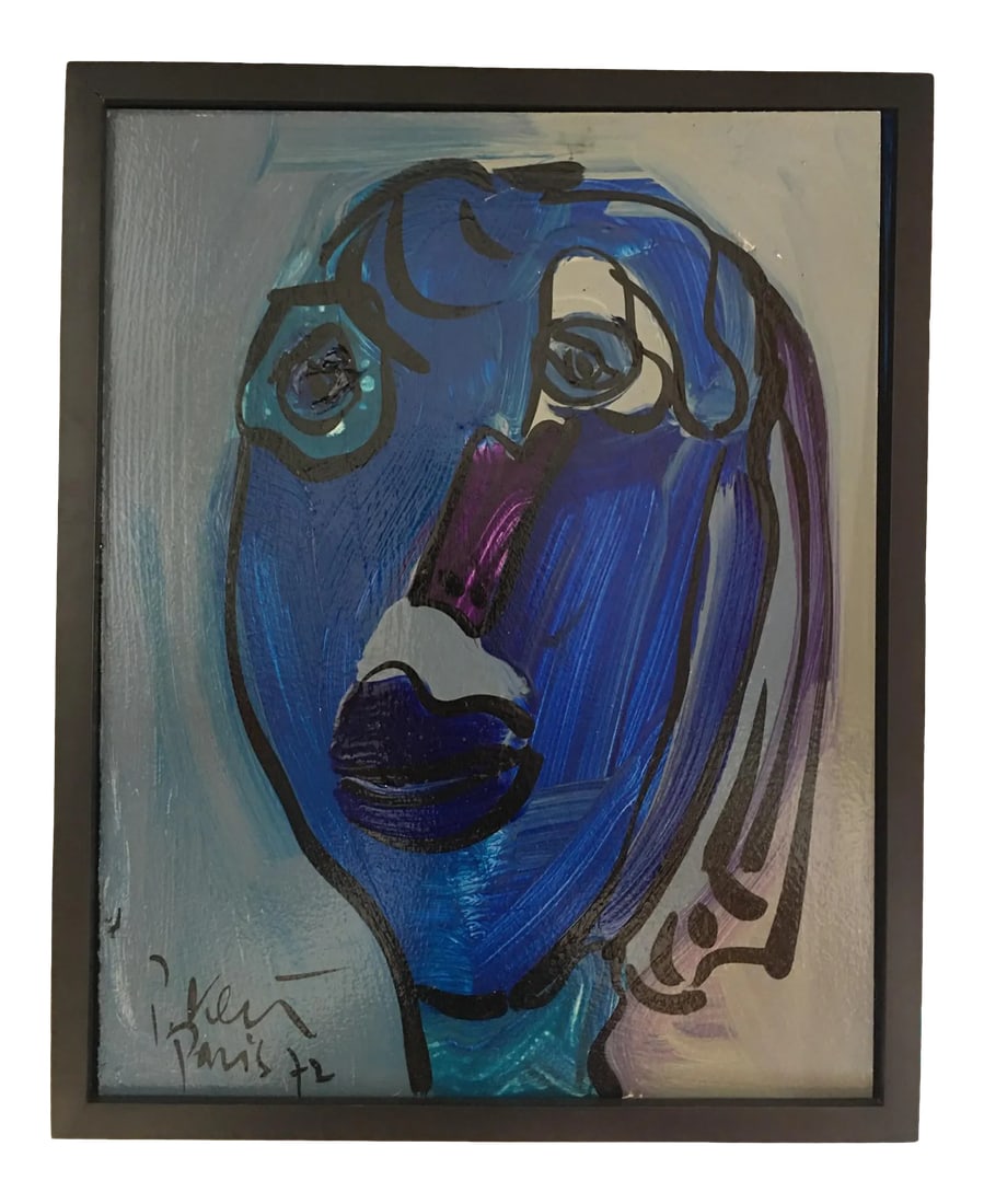 Abstract Portrait Painting by Peter Keil, Paris 1972: Peter Keil is a German artist that focuses primarily on abstract expressionism. Keil painted with some of the greats including Joan Miro, Pablo Picasso and Andy Warhol, to name a few. This classic pie