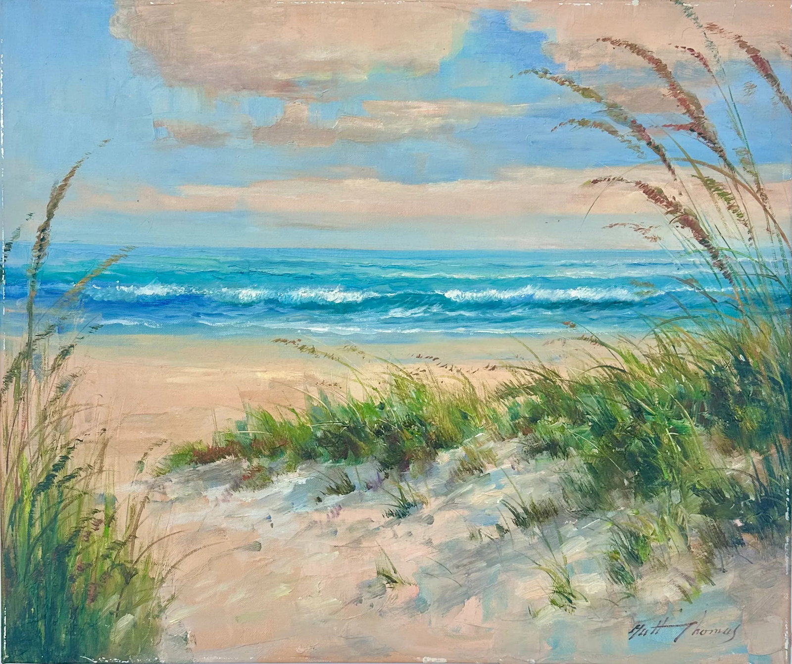 Beach Dune Scene, Original Oil on Canvas by Matt Thomas: Original oil on canvas by Matt Thomas. Unframed. Dimensions: 24 x 20" Condition: Very good, light wear around margins Please note: If you purchase multiple items, we'll gladly combine shipping-just