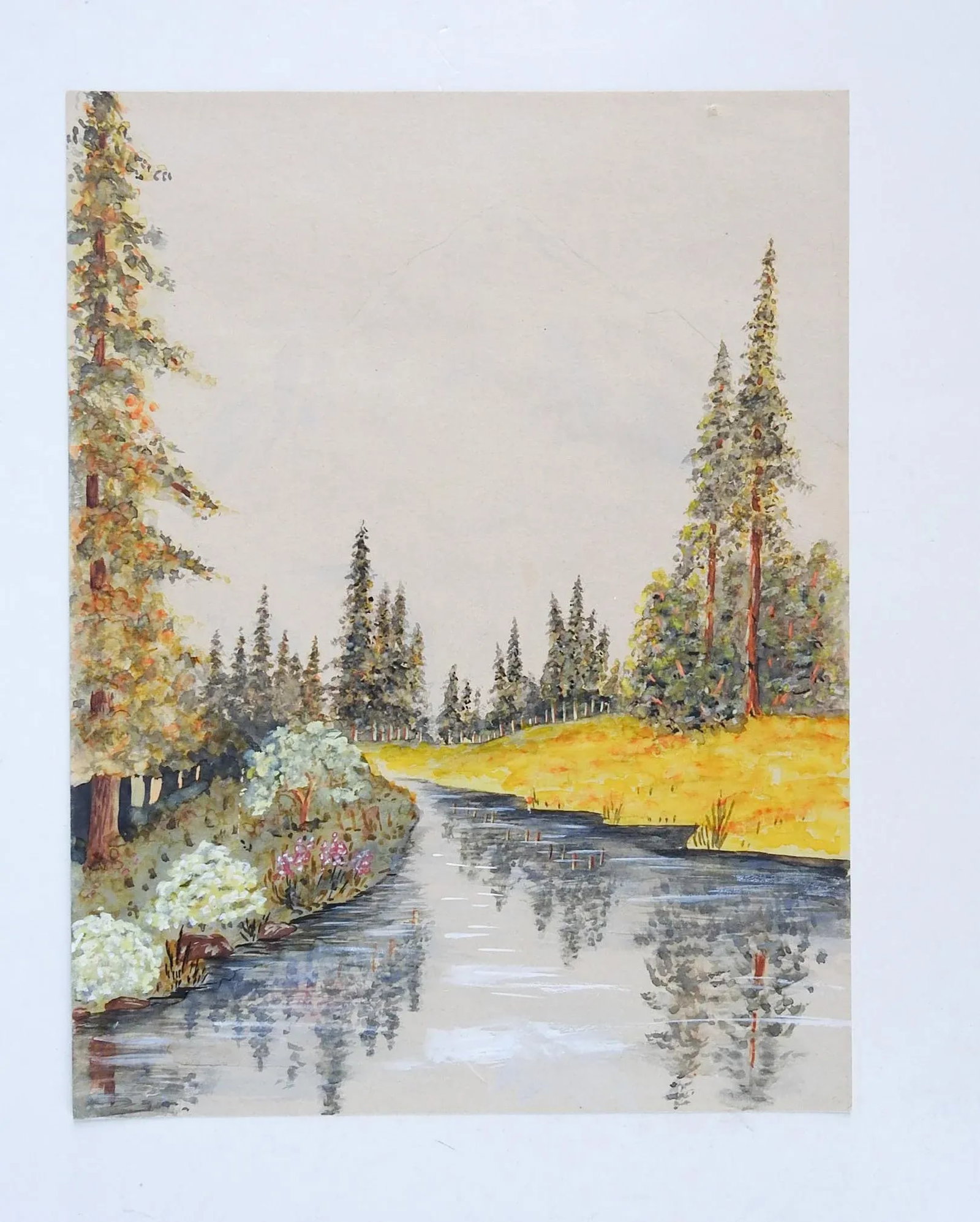Riverside Evergreens Watercolor Painting - 3