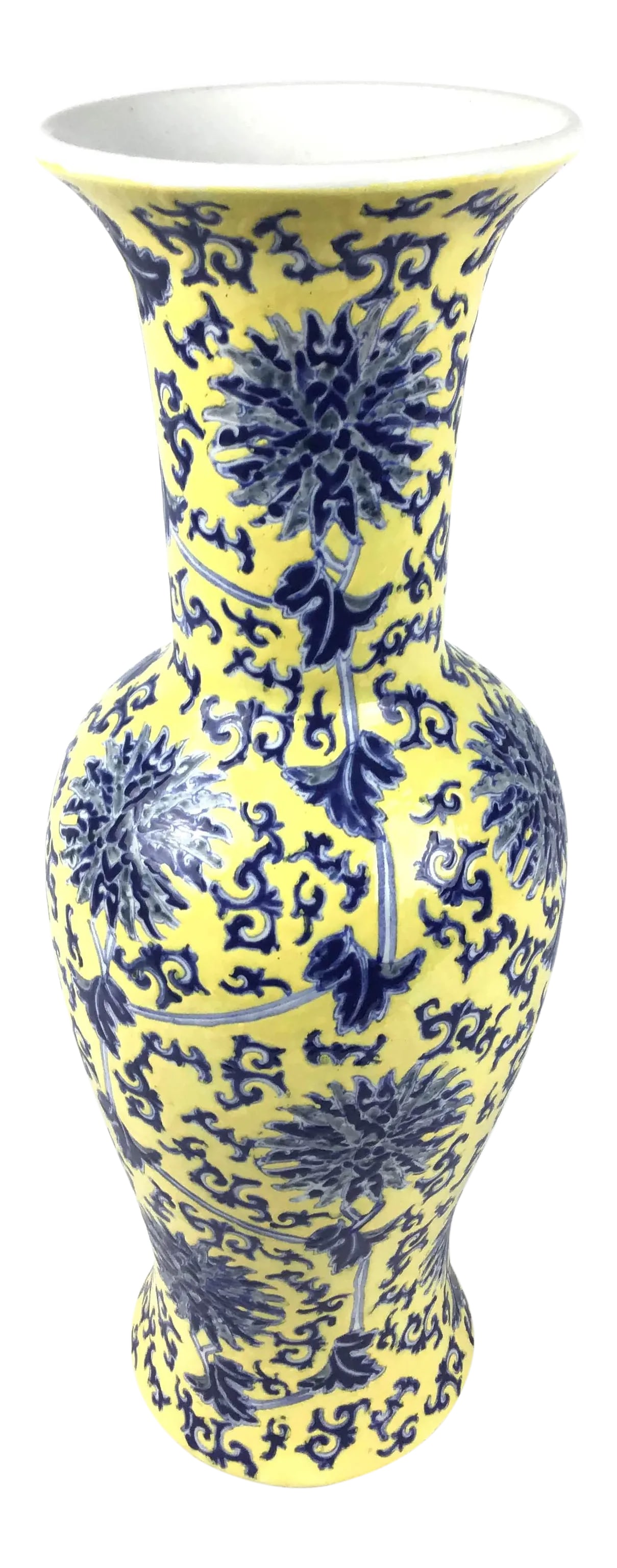 Vintage Chinese Porcelain Yellow & Blue Vase: Beautiful porcelain Cobalt Blue and Yellow flower vase. A vintage piece from the 60's. In wonderful condition. Condition: Alterations: Original Condition Unaltered Imperfections: Some Imperfections