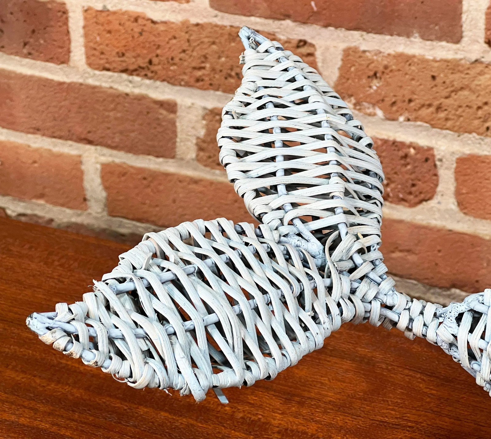 Vintage 1970's Nautical Coastal / BoHo Chic Light Blue Wicker Whale Table Decor - 7