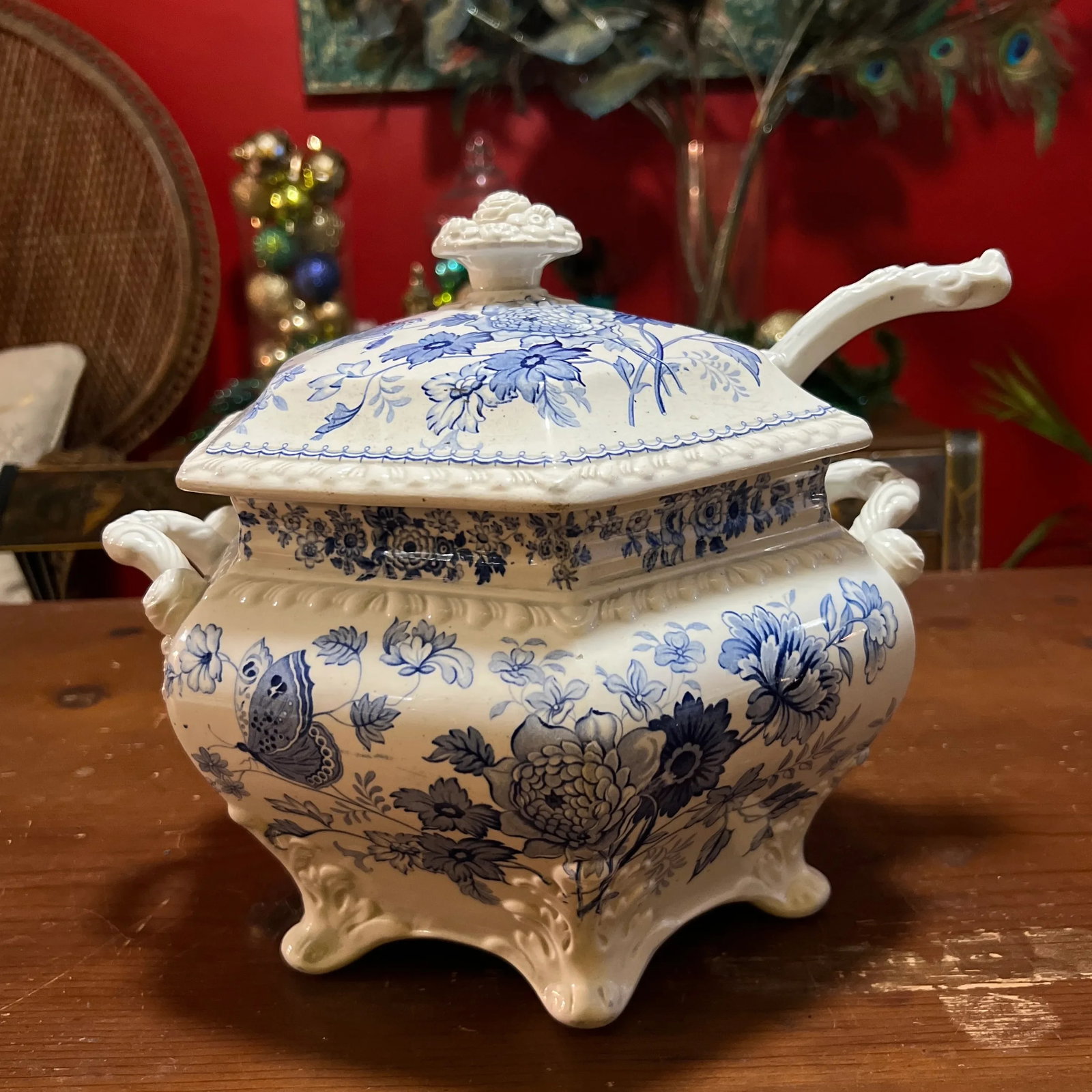 Antique English Staffordshire Blue Transfer Decorated Soup Tureen "Windsor Festoon" - 3