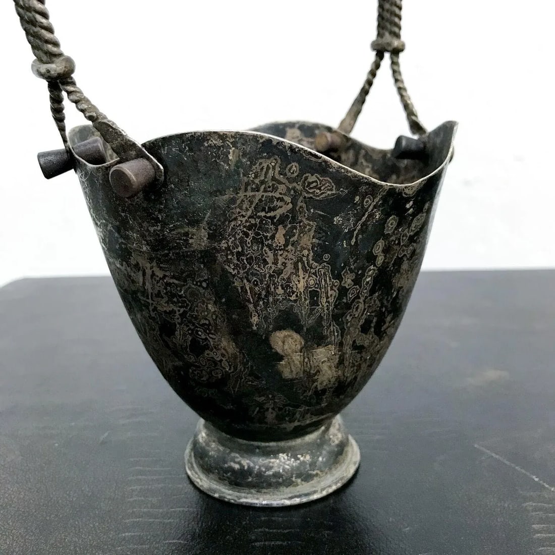 1960s Taxco Patinated Silverplate Heart Basket Mexico - 3